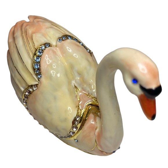 Vintage Enamel Swan Trinket Box - Picture 1 of 11
